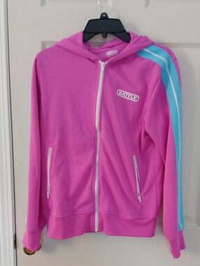 Battle Pink & BlueZip-Up Hoodie with Blue Stripe